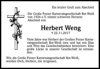 Anzeige von Herbert Weng von Kölner Stadt-Anzeiger / Kölnische Rundschau / Express