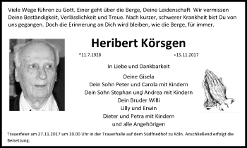 Anzeige von Heribert Körsgen von Kölner Stadt-Anzeiger / Kölnische Rundschau / Express