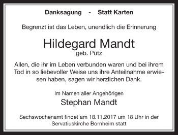 Anzeige von Hildegard Mandt von  Schaufenster/Blickpunkt 