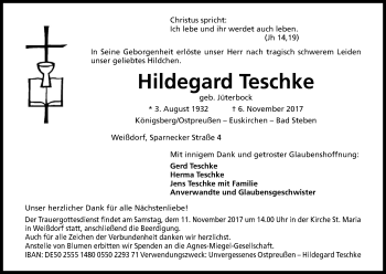 Anzeige von Hildegard Teschke von Kölner Stadt-Anzeiger / Kölnische Rundschau / Express
