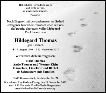 Anzeige von Hildegard Thomas von Kölner Stadt-Anzeiger / Kölnische Rundschau / Express
