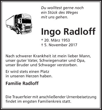 Anzeige von Ingo Radloff von  Extra Blatt 