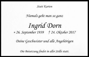 Anzeige von Ingrid Dorn von Kölner Stadt-Anzeiger / Kölnische Rundschau / Express