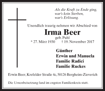 Anzeige von Irma Beer von  Werbepost 