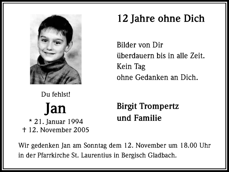  Traueranzeige für Jan  vom 18.07.2023 aus Kölner Stadt-Anzeiger / Kölnische Rundschau / Express