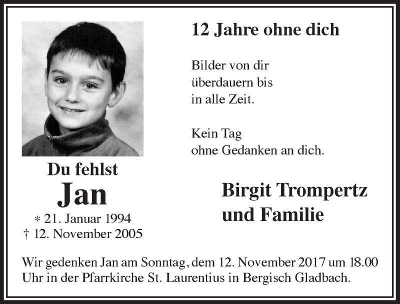  Traueranzeige für Jan  vom 18.07.2023 aus  Bergisches Sonntagsblatt 