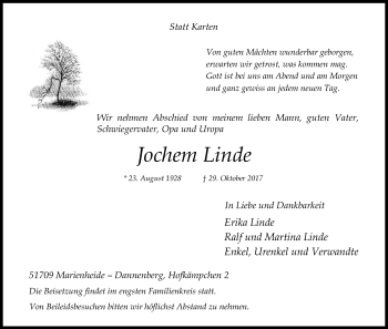 Anzeige von Jochem Linde von Kölner Stadt-Anzeiger / Kölnische Rundschau / Express