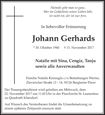 Anzeige von Johann Gerhards von  Sonntags-Post 