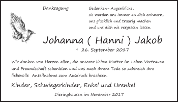 Anzeige von Johanna  Jakob von  Anzeigen Echo 