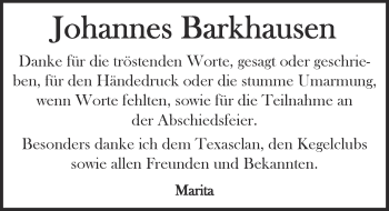 Anzeige von Johannes Barkhausen von  Kölner Wochenspiegel 