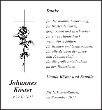 Anzeige von Johannes Köster von  Extra Blatt 