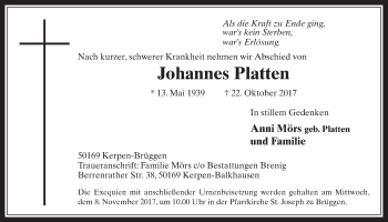 Anzeige von Johannes Platten von  Werbepost 