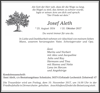 Anzeige von Josef Aleth von  Werbepost 