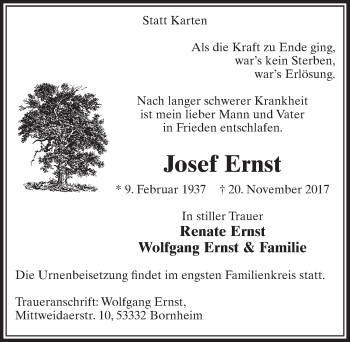 Anzeige von Josef Ernst von  Schlossbote/Werbekurier 