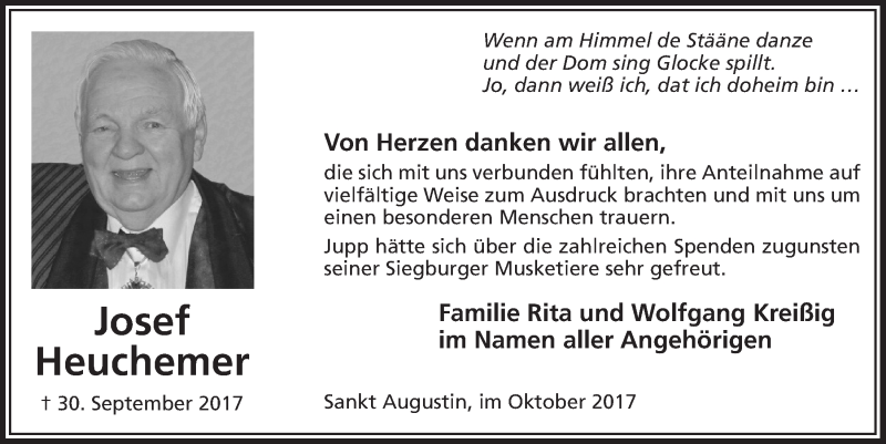 Traueranzeige für Josef Heuchemer vom 02.11.2017 aus  Extra Blatt 