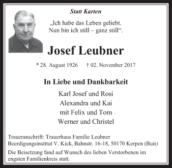 Anzeige von Josef Leubner von  Werbepost 