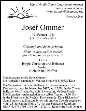 Anzeige von Josef Ommer von Kölner Stadt-Anzeiger / Kölnische Rundschau / Express