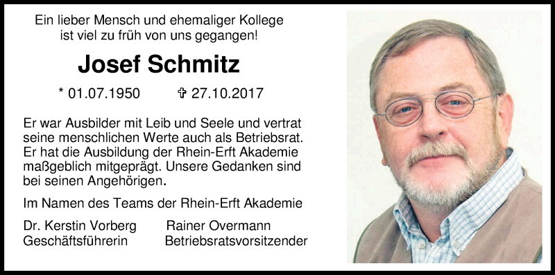  Traueranzeige für Josef Schmitz vom 11.11.2017 aus Kölner Stadt-Anzeiger / Kölnische Rundschau / Express