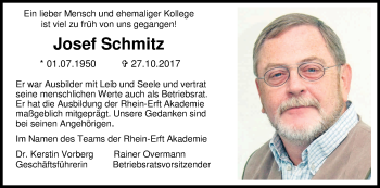 Anzeige von Josef Schmitz von Kölner Stadt-Anzeiger / Kölnische Rundschau / Express