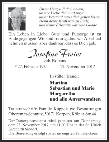 Anzeige von Josefine Freier von  Werbepost 