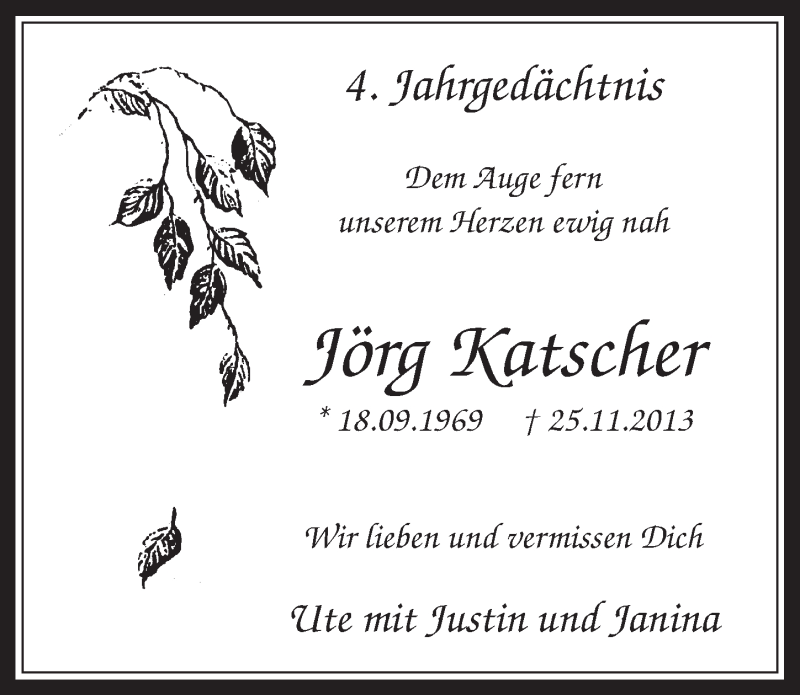  Traueranzeige für Jörg Katscher vom 25.11.2017 aus  Sonntags-Post 