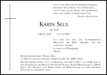 Anzeige von Karin Seul von Kölner Stadt-Anzeiger / Kölnische Rundschau / Express