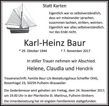 Anzeige von Karl-Heinz Baur von  Sonntags-Post 