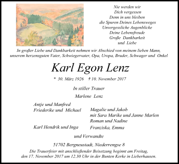 Anzeige von Karl Egon Lenz von Kölner Stadt-Anzeiger / Kölnische Rundschau / Express