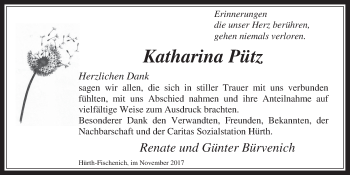 Anzeige von Katharina Pütz von  Wochenende 