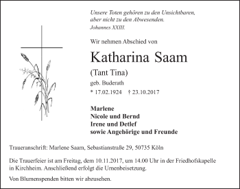 Anzeige von Katharina Saam von  Blickpunkt Euskirchen 