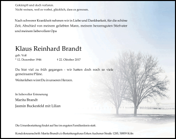 Anzeige von Klaus Reinhard Brandt von Kölner Stadt-Anzeiger / Kölnische Rundschau / Express