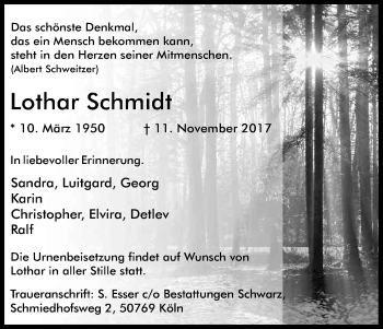 Anzeige von Lothar Schmidt von Kölner Stadt-Anzeiger / Kölnische Rundschau / Express