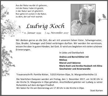 Anzeige von Ludwig Koch von Kölner Stadt-Anzeiger / Kölnische Rundschau / Express
