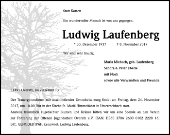 Anzeige von Ludwig Laufenberg von Kölner Stadt-Anzeiger / Kölnische Rundschau / Express