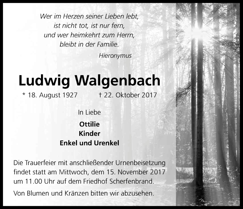  Traueranzeige für Ludwig Walgenbach vom 04.11.2017 aus Kölner Stadt-Anzeiger / Kölnische Rundschau / Express