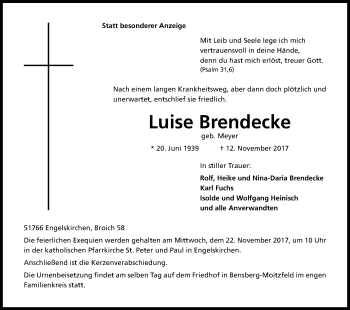 Anzeige von Luise Brendecke von Kölner Stadt-Anzeiger / Kölnische Rundschau / Express