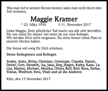 Anzeige von Magdalena Kramer von Kölner Stadt-Anzeiger / Kölnische Rundschau / Express
