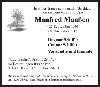 Anzeige von Manfred Maaßen von  Werbepost 