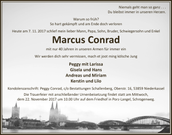 Anzeige von Marcus Conrad von  Kölner Wochenspiegel 