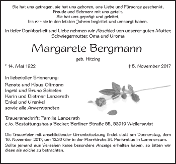 Anzeige von Margarete Bergmann von  Blickpunkt Euskirchen 