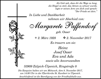 Anzeige von Margarete Paffendorf von  Blickpunkt Euskirchen 