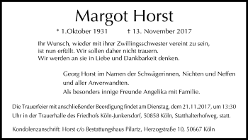 Anzeige von Margot Horst von Kölner Stadt-Anzeiger / Kölnische Rundschau / Express