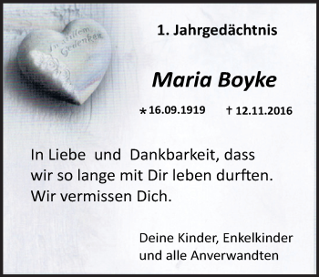 Anzeige von Maria Boyke von  Kölner Wochenspiegel 
