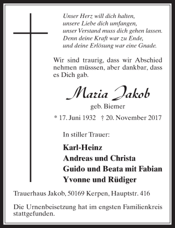 Anzeige von Maria Jakob von  Werbepost 