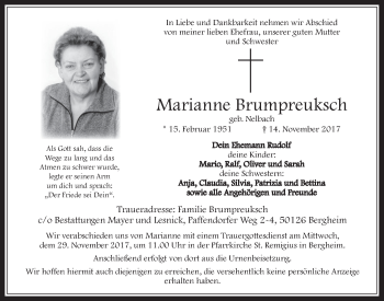 Anzeige von Marianne Brumpreuksch von  Werbepost 