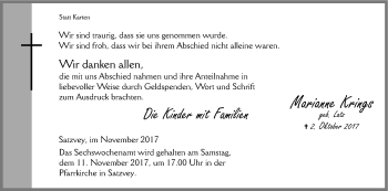 Anzeige von Marianne Krings von Kölner Stadt-Anzeiger / Kölnische Rundschau / Express