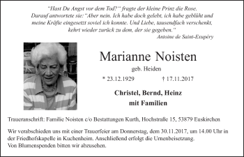 Anzeige von Marianne Noisten von  Blickpunkt Euskirchen 