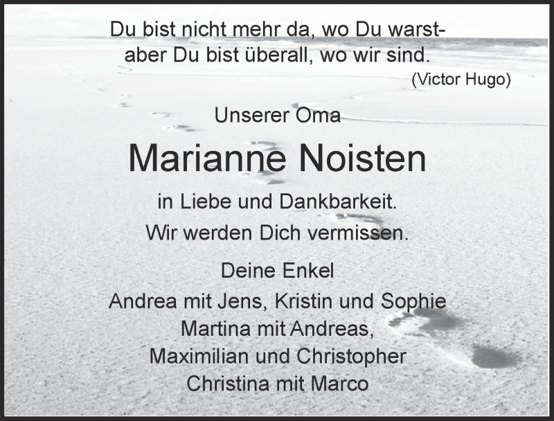  Traueranzeige für Marianne Noisten vom 25.11.2017 aus  Blickpunkt Euskirchen 