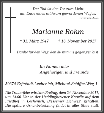 Anzeige von Marianne Rohm von  Werbepost 