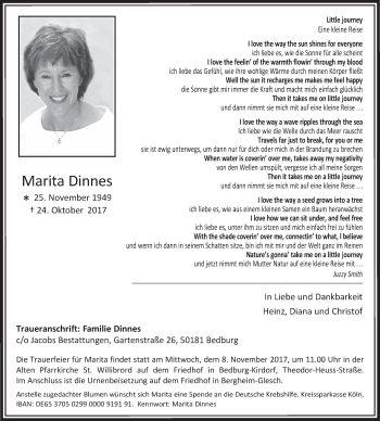 Anzeige von Marita Dinnes von  Werbepost 